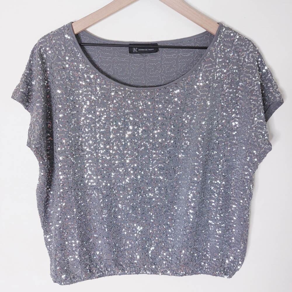 INC International Concepts Silver Gray Sequin Dressy Top XL